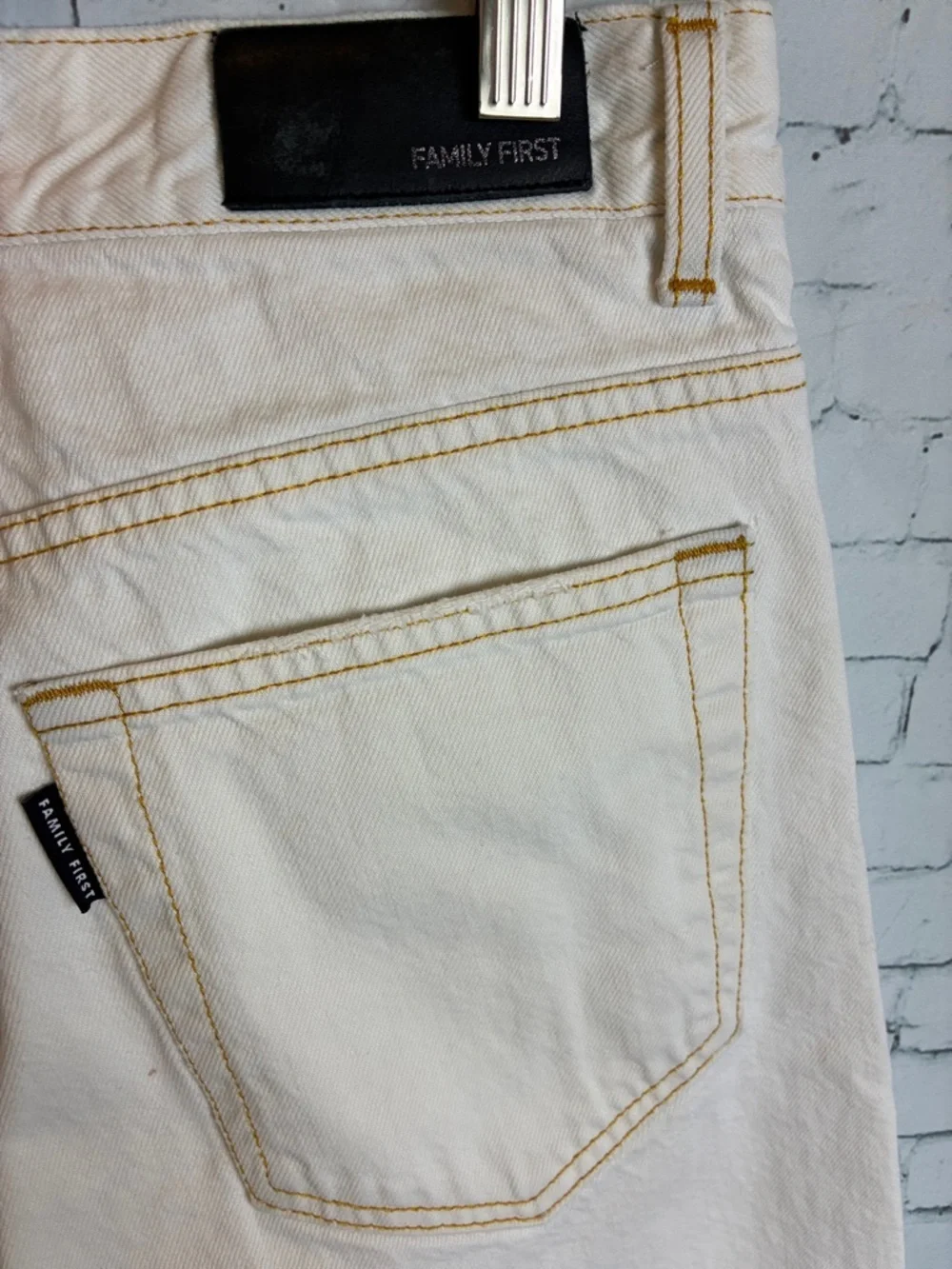 Family First Milano Men Logo Jeans White Black 32” X 32” Italian Preppy Summer